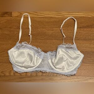 Intimately Free People White Satin With Light Blue Lace Underwire Bra